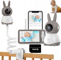 Vaizdo kūdikio stebėjimo kamera 2K su 5" LCD ekranu, WiFi, 64GB atmintimi ir pasukamu laikikliu