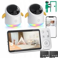 Vaizdo kūdikio stebėjimo kamera 2K, 2 kameros, WiFi, su priartinimu, pasukama, 5" LCD, naktinis režimas