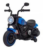 Vaikiškas motociklas „Chopper“ su 6V varikliu, šoninėmis ratukais, FM radiju, mėlynas