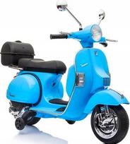 Vaikiškas elektrinis motociklas Vespa, 12V, 2 varikliai, 45W, mėlynas