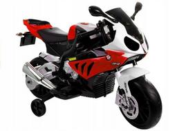 Vaikiškas elektrinis motociklas BMW S1000RR, raudonas, su pagalbiniais ratukais
