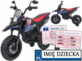Vaikiškas akumuliatorinis motociklas APRILIA RX su šoniniais ratukais ir registracijos vardu, 2 vnt.