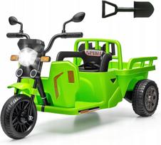 Vaikiškas elektrinis motociklas su priekaba ir kastuvu, 12V, valdymas pulteliu 2.4G