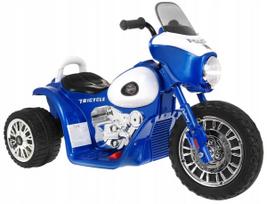 Vaikiškas mėlynas triratukas motociklas su baterija ir garso efektais