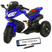 Vaikiškas elektrinis motociklas su pripučiamais ratais, odine sėdyne ir LED žibintais