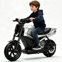 Vaikiškas elektrinis motociklas 250W, 16 km/val., 4Ah, 12,5" LED ratai, pilkas