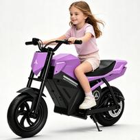 Vaikiškas elektrinis motociklas 250W, 16 km/val., 4Ah, 12,5" LED ratai, violetinis