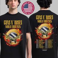 Guns N Roses 2026 m. turas T-shirt Šiaurės Amerika tvarkaraštis datos dvipusis marškinėlis unisex T-shirt XXXXL brown