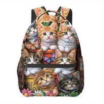 Cat (9) Alien (1) Outdoor Hiking Backpack - Lightweight Foldable Travel Backpack with Alien-Themed Print, Adjustable Padded Stra beige