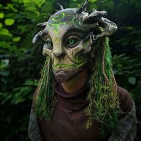Adult Forest Spirit Mask Elves Led Light Up Mask Realistic Tree Headgear Creepy Zombie Spooky Demon Scary Halloween Cosplay Mask gray