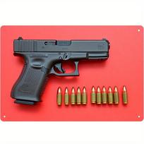 D Juodas Pusiau Automatinis Pistoletas su Šoviniais HD Metalinis Paveikslas Sienos Menas Dekoras Vyro Urve Ginklų Kambaryje Medžioklės Namelis Taktinė Įranga D 20x30cm（7.8x11.8inch） gray