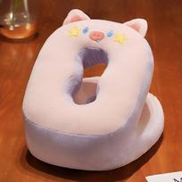 Cute cat nap pillow ice silk plush throw pillow cuddle cat office table nap artifact waist backrest female 30*25*25cm white