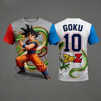 2026Summer Dragon Ball 3D Print T-Shirt Goku Super Saiyan Graphic Tee, Quick Dry Oversized Big Size Short Sleeve for Adults Kids S white