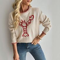Autumn And Winter Lobster Jacquard Contrasting Knitted Women'S Sweater S-L S abrikosas