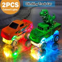Dinosaur Themed Magical Train Track Racing Toy With Glow-In-The-Dark Led Flashing Lights Flexible Bendable Race Toy Cars red