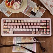 MAO Profile Cat Head Custom Keycap Set 130 Keys Pink Cat Five Side Dye Sublimation PBT Keycaps for MX Switch Mechanical Keyboard white