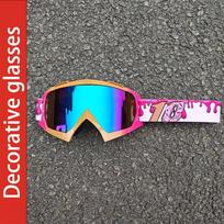 Unisex Cycling Goggles Motorcycle Snowboarding Hiking Off-Road Riding Wind Dust UV Protection Sport Sunglasses Pink Frame Blue Lens TQ-1 blue