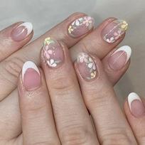 24 Pieces Flower Press on Nail French Ballerina Acrylic Nails With Glitters Designs False Nail Stick on Nail For Women gray