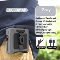 10000mAh Portable Outdoor Waist Fan Hanging Neck Strong Wind with Power Bank LED Lighting for Emergency Sports Outdoor Working black
