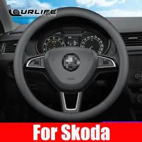 38 cm odinis automobilio vairo dangtis, skirtas Skoda Octavia A5 A7 Rapid Spaceback Fabia Kodiaq Superb YETI Karoq Kamiq D-Shape black