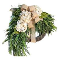Rustic Hydrangea Wreath with Burlap Bow Farmhouse Wall Door Hanging Decor for Home Garden Wedding Artificial Floral Garland for Spring Summer E beige