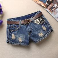 Summer Women Fashion Distressed Hole Low Waist Denim Shorts No Belt Beggar Style Casual Streetwear Sexy Skinny Jean Shorts XS mėlyna
