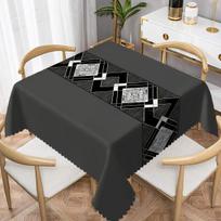 1pc Modern Grey Geometric Fan Edge Tablecloth, Polyester Printed Table Cover for Home Dining, Living Room, Kitchen, Hotel 90x140cm