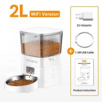 ROJECO 2L Automatic Cat Feeder WIFI Smart Pet Food Dispenser For Dry Food Dogs Kibble Dispenser With Remote Control Accessories gray