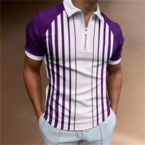 Daily essential! Short sleeve zip-up striped polo shirt, stylish and comfortable. S white