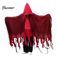 Lightweight Breathable Gauze Cape Grim Reaper Hooded Cloak for Men Women, Adult Scary Gothic Spooky Holiday Photo Props Wizard Cape, Halloween Cosplay raudona