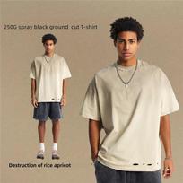 Men's Short-sleeved T-shirt Spray-dyed Holes Retro Distressed Men's Short-sleeved L smėlis