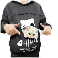 Women’s Sweatshirt  Pouch Hood Tops Carry Cat Breathable Pullover Blouse L gray