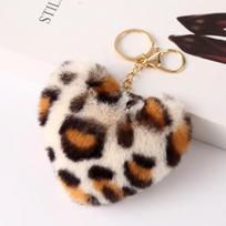 Heart Plush Pompom Keychain Set | Leopard Print Love Hair Ball | High-Quality Fluffy Faux Fur for Car Keys Bags Gifts gray