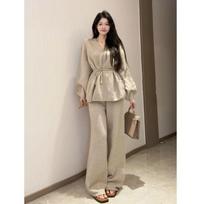 Petite High-End Knit Sweater & Wide-Leg Pants Set for Fall/Winter - Elegant Mature Style L (recommended 120-135 jin) gray
