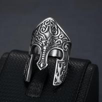Iron Warrior New Men's Ring Spartan Carved Mask Titanium Steel Ring one  size(6-13) black