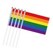 10 vnt. LGBT rankinė vėliavėlė 14x21 cm plastikinė lazdelė Vaivorykštės rankinė vėliavėlė Gėjų Lesbiečių Homoseksualų Biseksualų Pasididžiavimo rankinė vėliavėlė