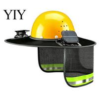 Quick-drying Helmet Cover Hat Neck Shield with Fan, Ventilation Visor Mesh Design, Full Brim Guard Sun Protection for Construction Outdoor Work Hiking A