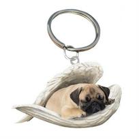 Gift Keyring Sleeping Angel Pet Keychain Animal Keychain Car Keyring Dog Pendant Dog Key Chains Pug gray