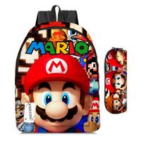 Mario Cartoon Backpack Set for Kids, Luigi School Backpack with Pencil Case, Super Mario Lunch Bag