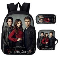 3 vnt. rinkinys Kuprinė The Vampire Diaries Vaikams Mokyklinė kuprinė Su peties krepšiu Pieštukų dėklai Mokyklinės kuprinės Berniukams Mergaitėms Dovana black