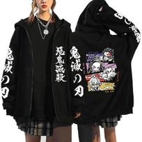 Anime Demon Slayer Kamado Nezuko And Kamado Tanjirou Printed Hooded Men Women Zip Hoodies Harajuku Sweatshirt Zipper Jacket S black
