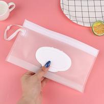Light Weight Portable Cartoon Baby Kids Wet Wipes Clutch Carrying Bag Wet Paper Tissue Container Dispenser Snap-Strap Pouch 1 white