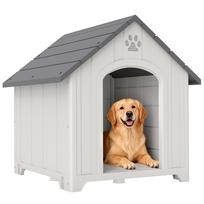 Outdoor Dog House Plastic House for Large Dogs with 2 Windows Elevated Base Stakes Grey 88 x 79 x 89 cm