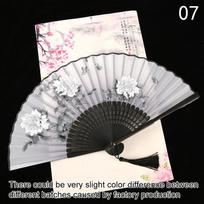 1PC Folding Room Bamboo Fan Wedding Classical Flower Pattern Silk Party Hand Fan Home gray