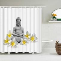 Bathroom Shower Curtains Buddha Statue Bamboo Bath Screens Home Decor Waterproof Polyester Fabric  With Hooks 240x180xm W90xH180cm white