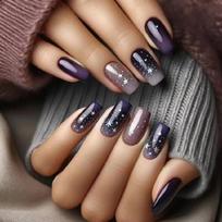Medium Length Blue Square Press On Nail Set 24Pcs Gradient Starlit Designs Full Cover False Nail Manicure for Women 1 gray