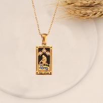 YILUOCD Original Zirconia Tarot Card Necklace Classic Tarot Queen Lover Magician Moon Wealth Amulet Stainless Steel Jewelry 45cm žvaigždė