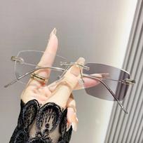 Rimless Trimming Photochromic Myopia Glasses New Trend Women's Outdoor Eyewear Anti Blue Liht Color Changing Near Sight Glasses -3.0 gray