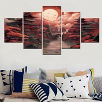 Drobės tapyba 5 dalys Japonijos kraštovaizdis Gamta Fantazija Plakatas Moderni sienos dekoracija Svetainės paveikslas Dekoratyvinis meno kūrinys 20X35 20X45 20X55CM black