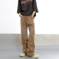 Mens Brown Washed Star Embroidery Wide Leg Jeans S ruda